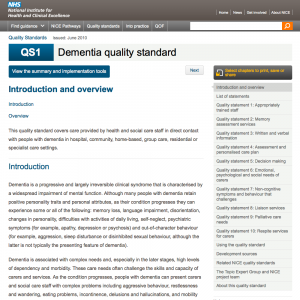 Dementia quality standard